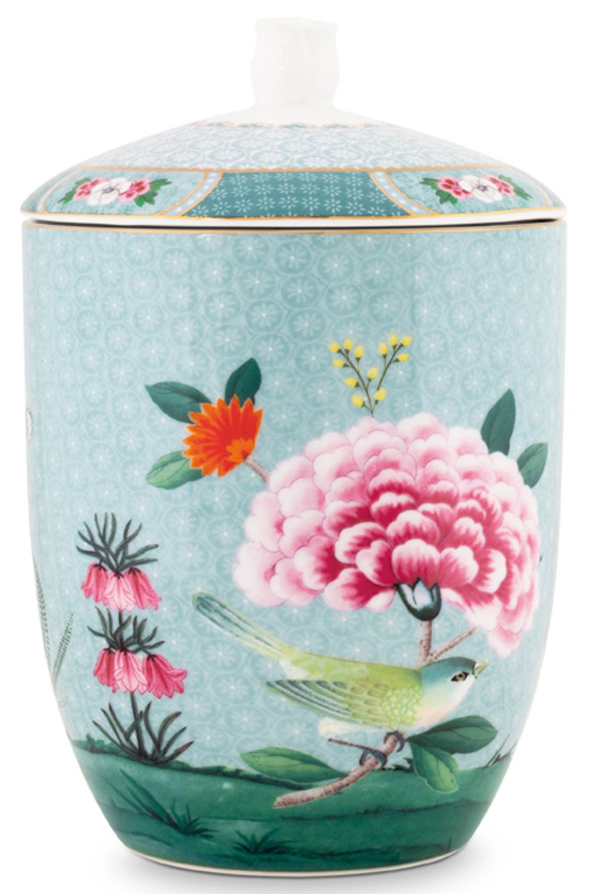 Pip studio Porcelæn Blushing Bird Stor Krukke M/Låg Blue