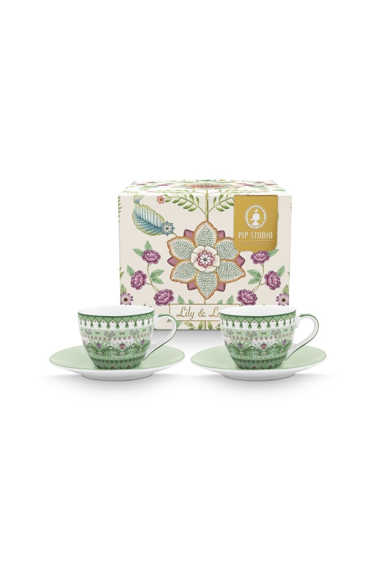 Pip Studio Set/2 Espresso Cups and Saucers Lily&Lotus Light Green 120ml