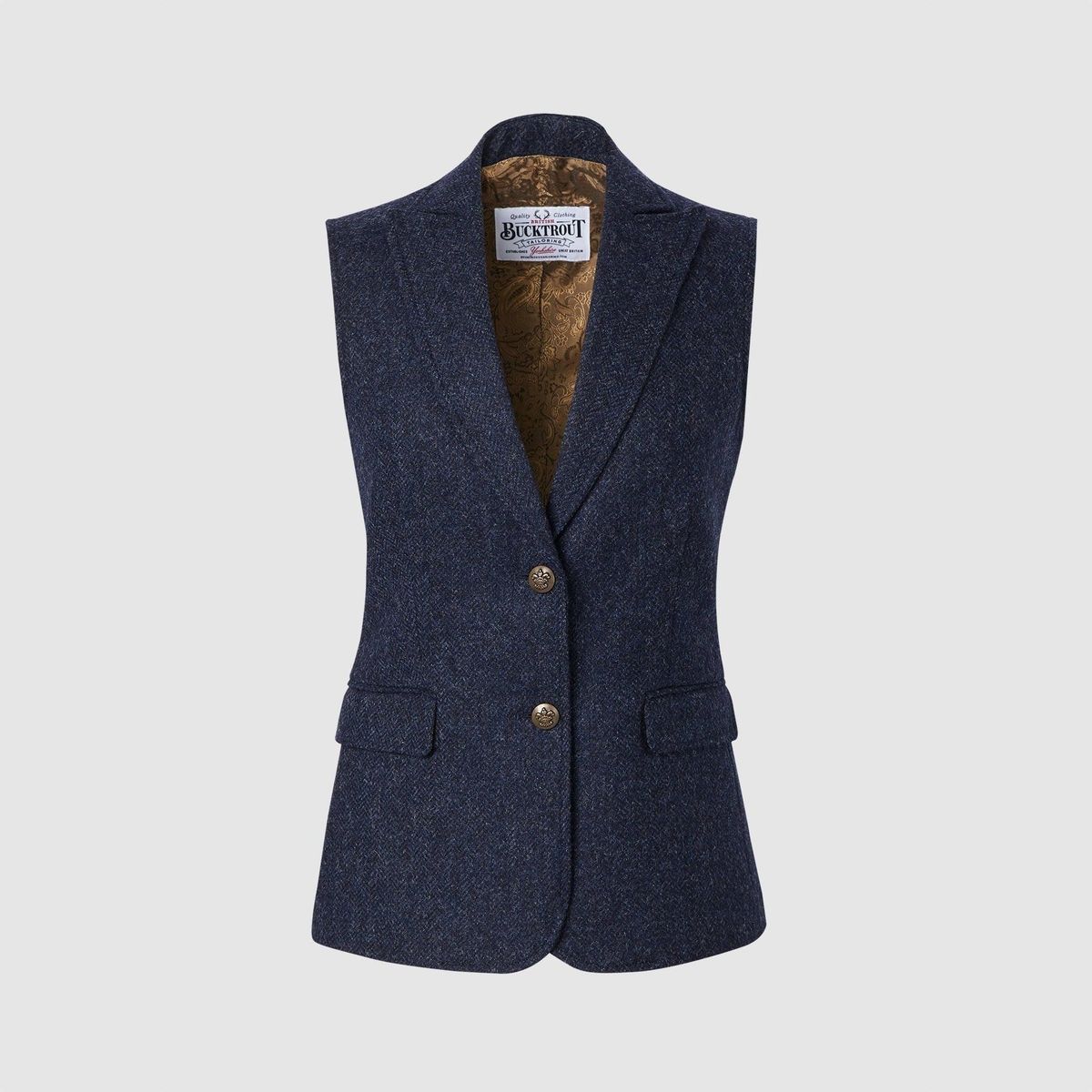 Pippa Waistcoat Yorkshire Tweed, blå herringbone - 12 (M)