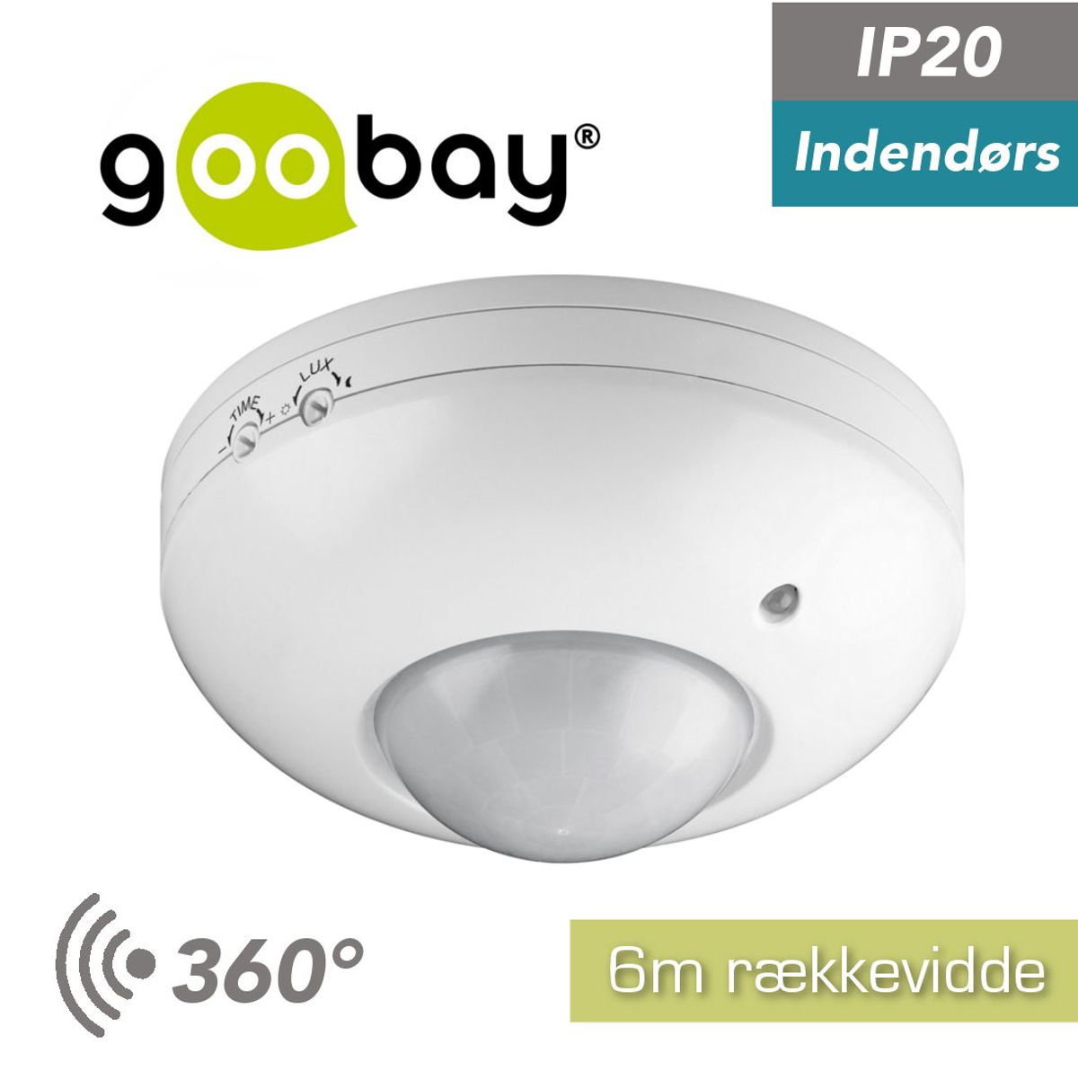 PIR Sensor 6m, 360 °, Hvid (95172)