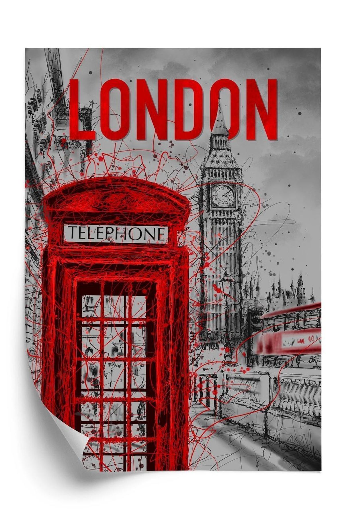 Plakat - Britisk telefonboks og big ben