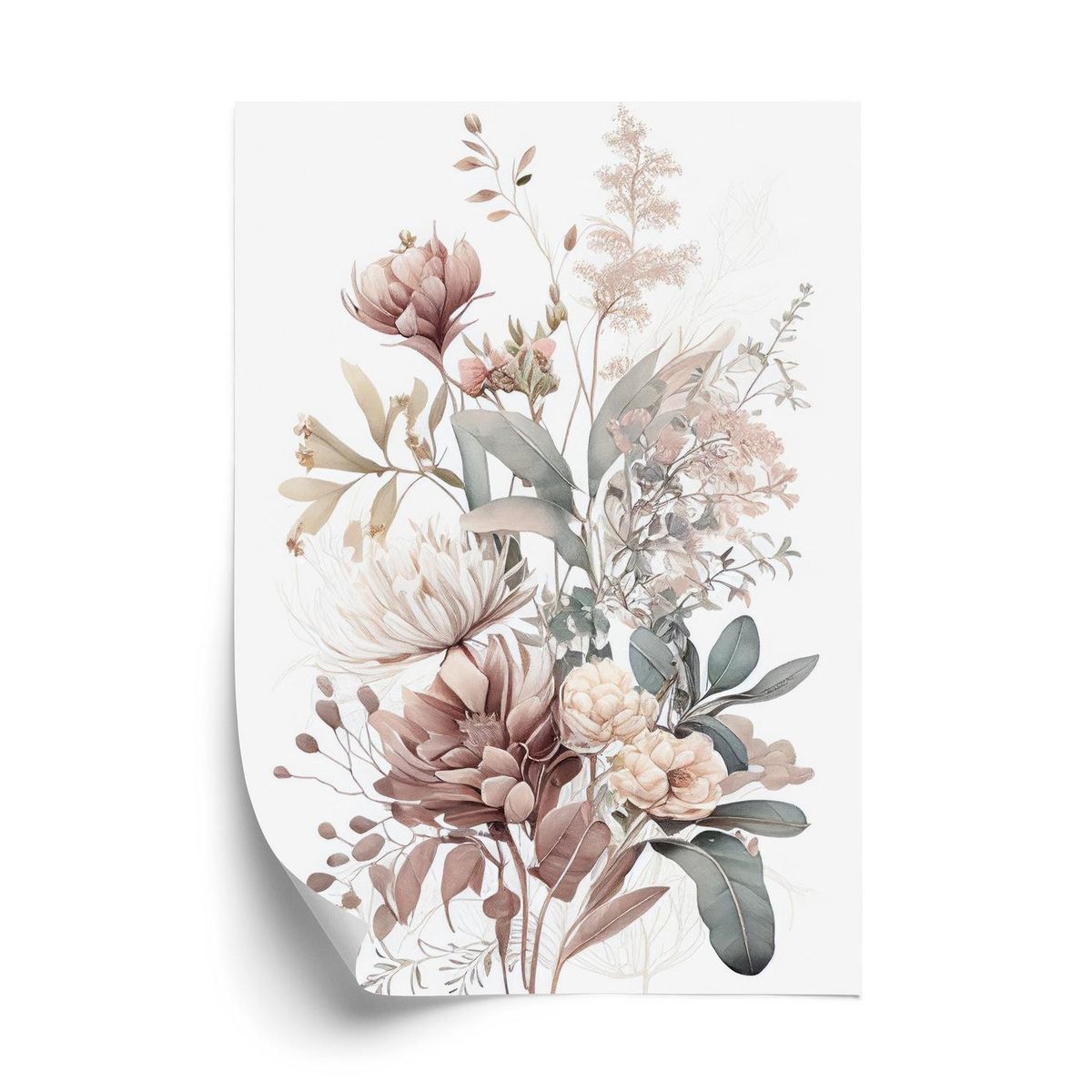 Plakat - Buket af pastel romantiske blomster