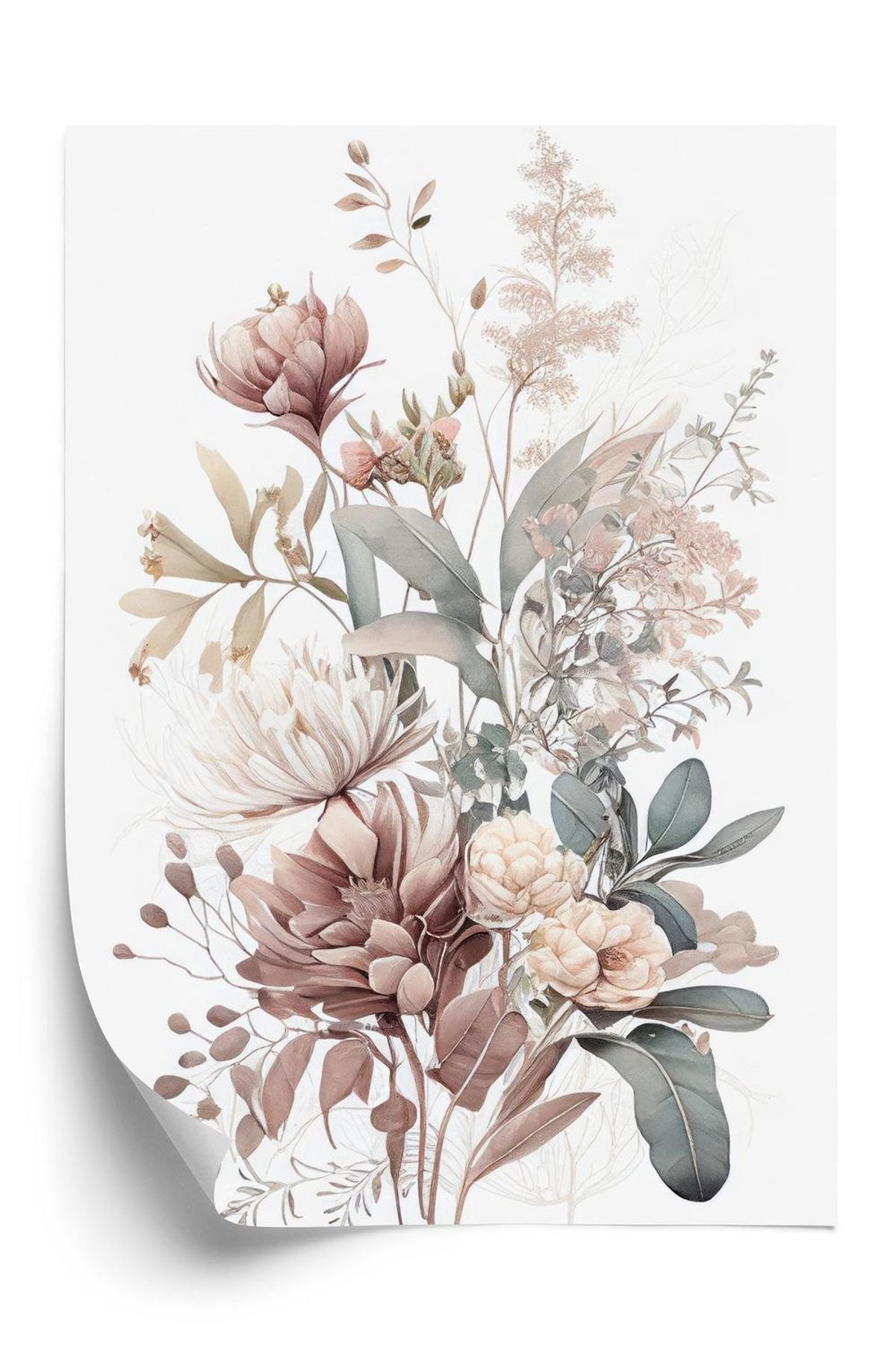 Plakat - Buket af pastel romantiske blomster