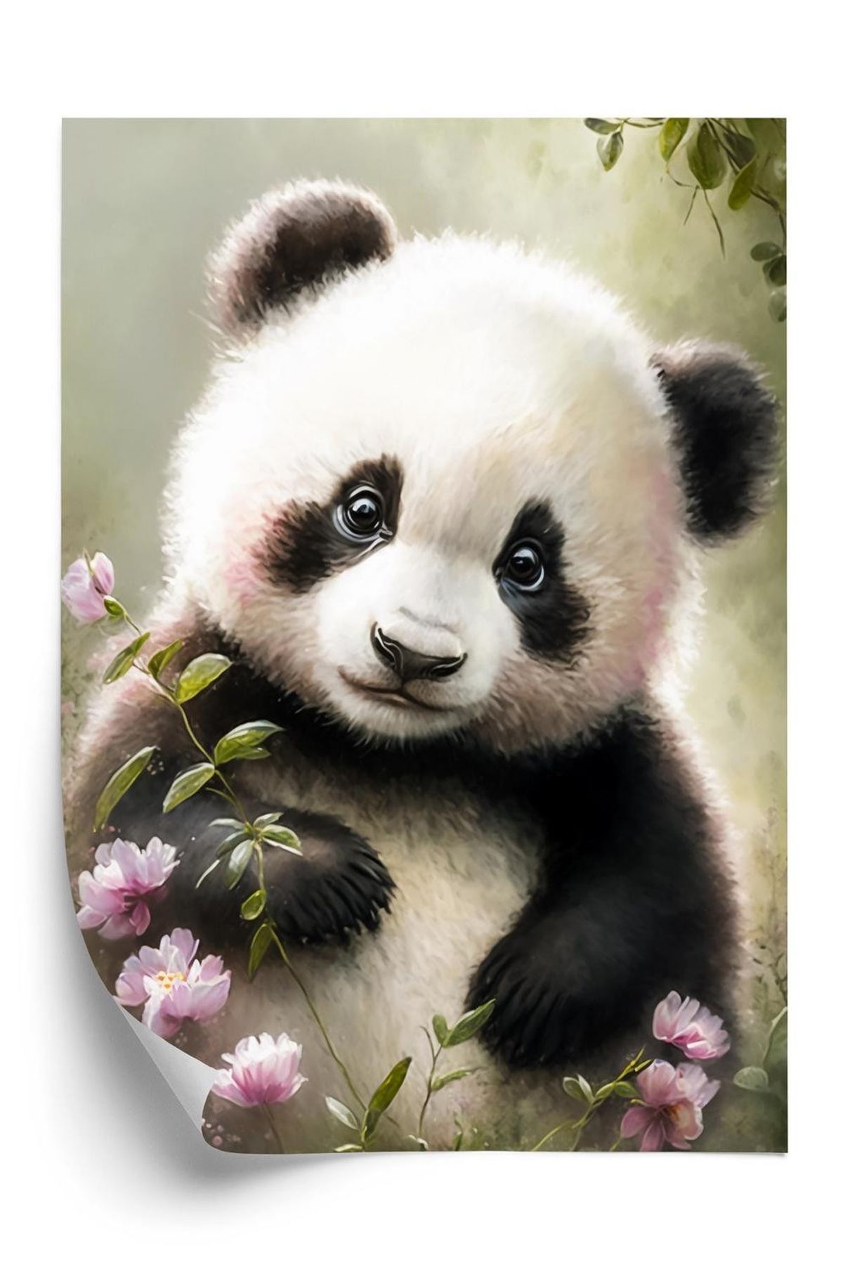 Plakat - En eventyrlig panda i blomster