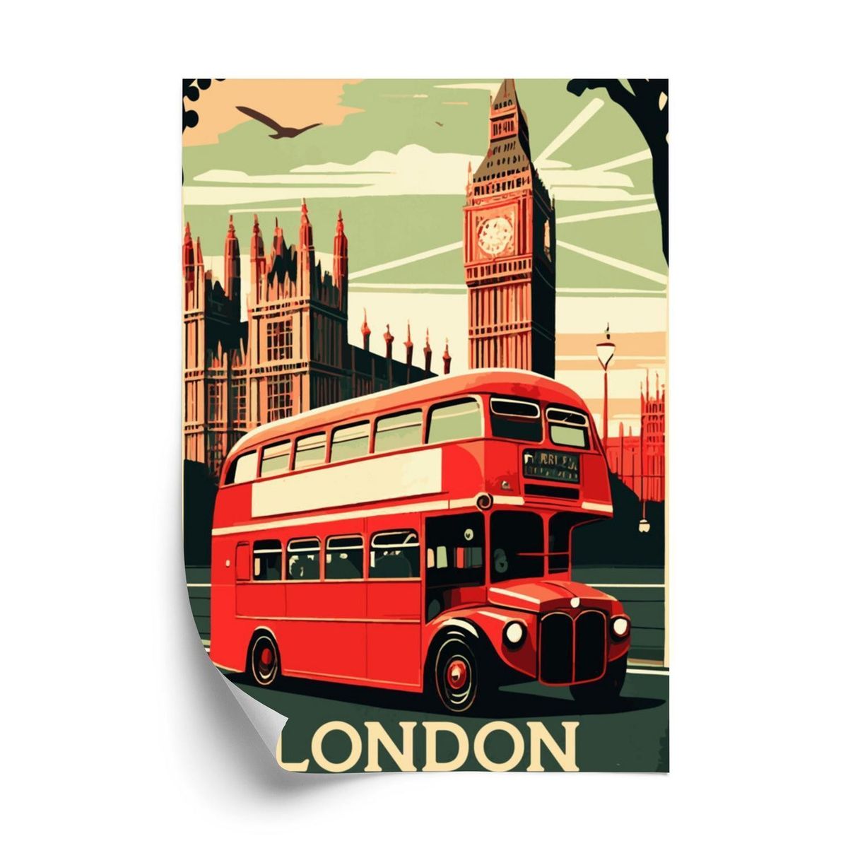 Plakat - En rød bus på baggrund af londons big ben