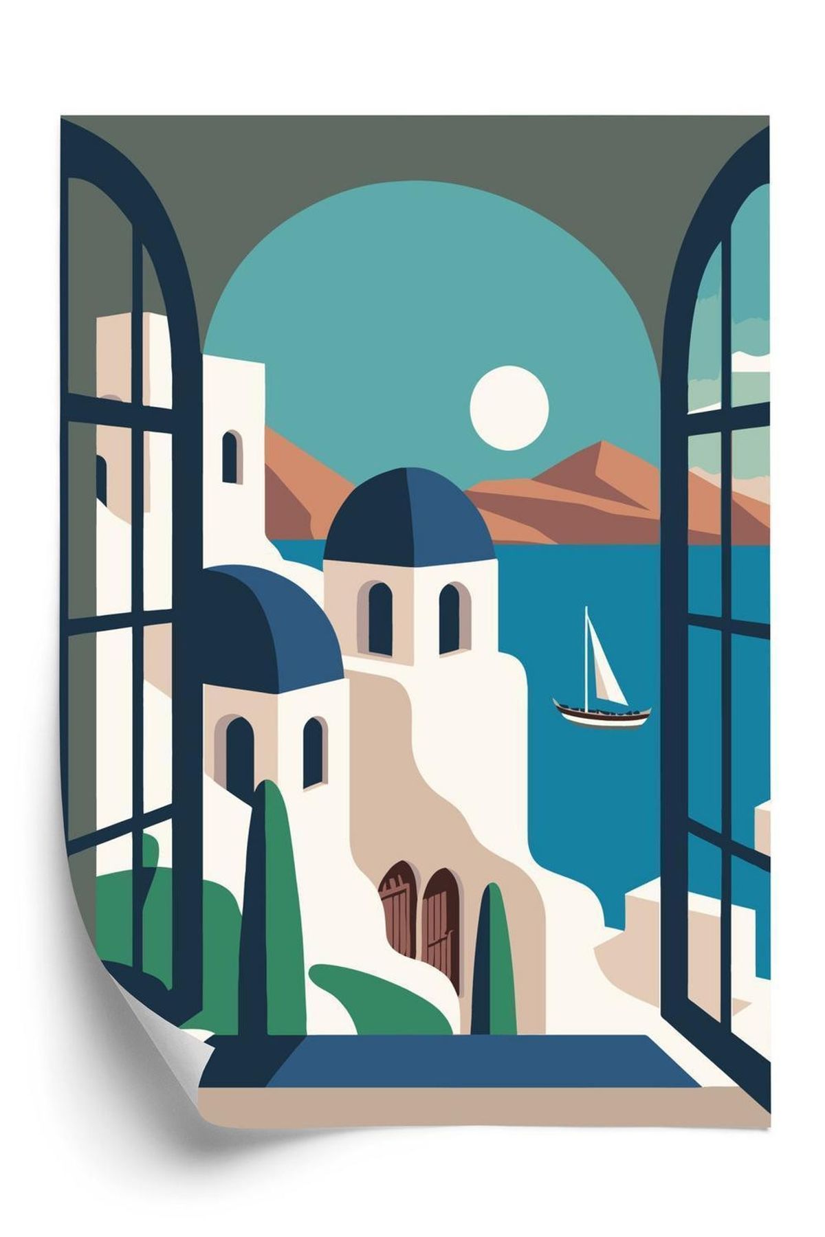 Plakat - Græsk santorini illustration