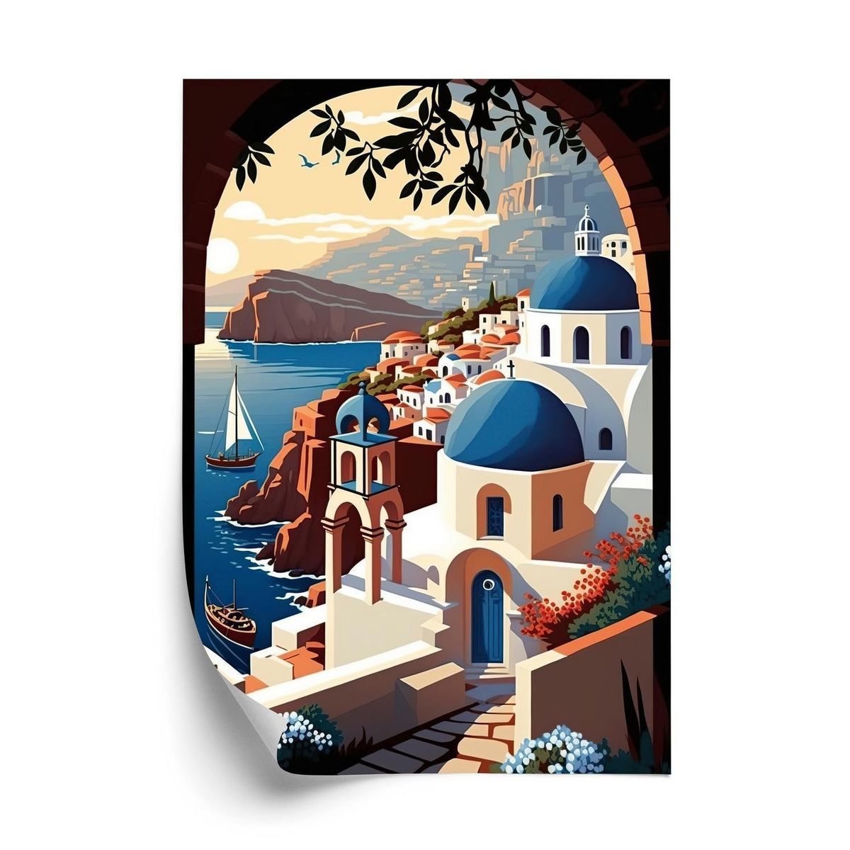 Plakat - Illustration af den græske arkitektur på santorini