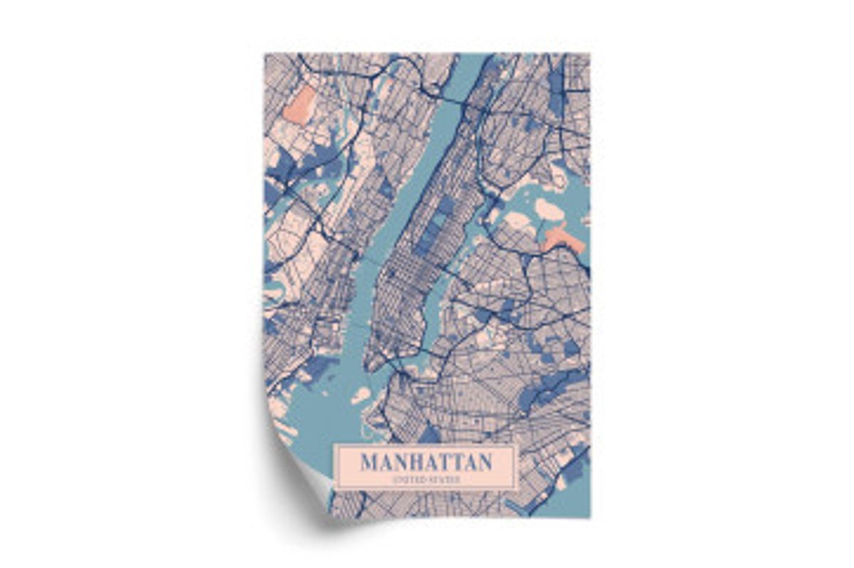 Plakat - Kort over manhattan new york i vintage stil