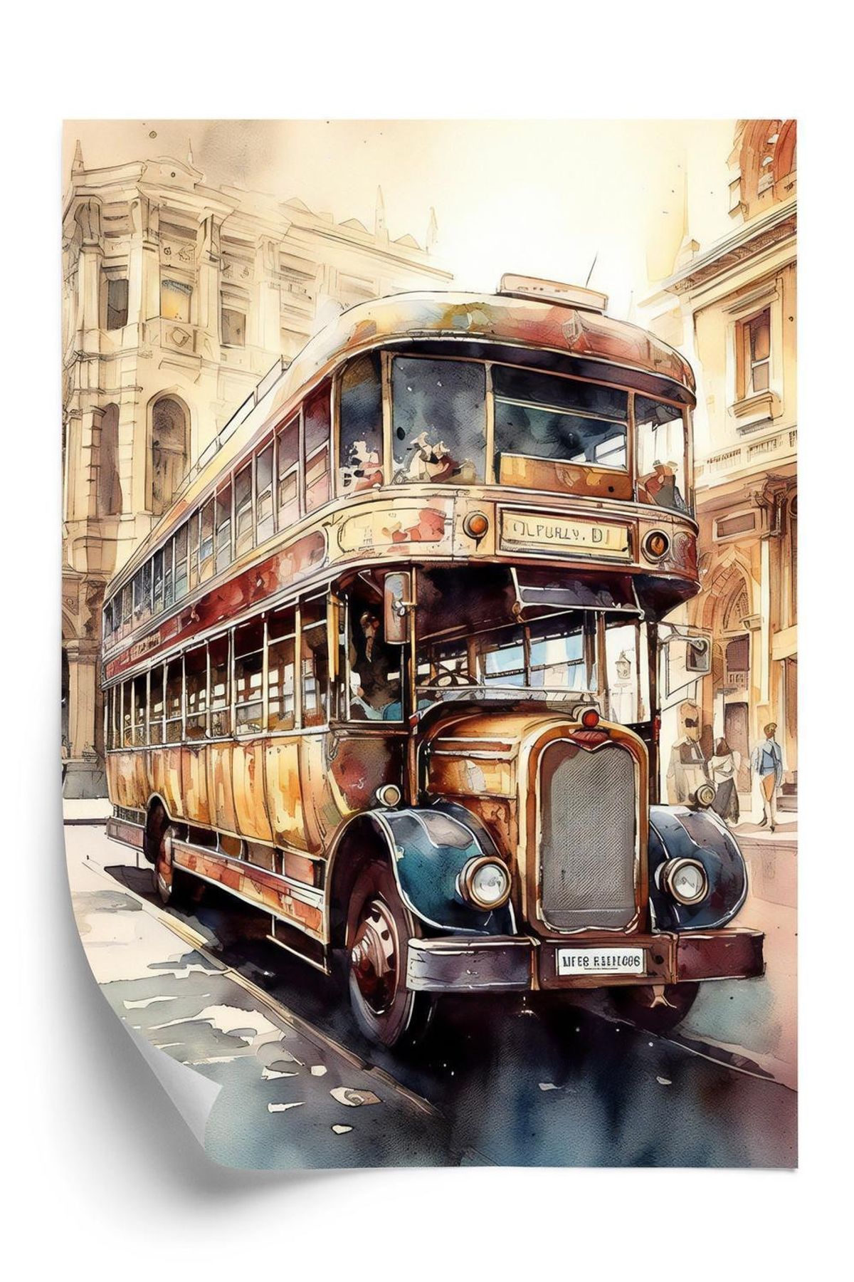 Plakat - London bus i vintage akvarel stil