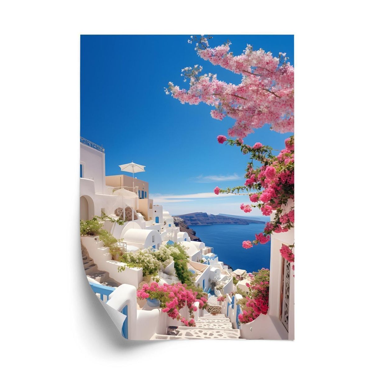 Plakat - Malerisk udsigt over santorini med det blå hav