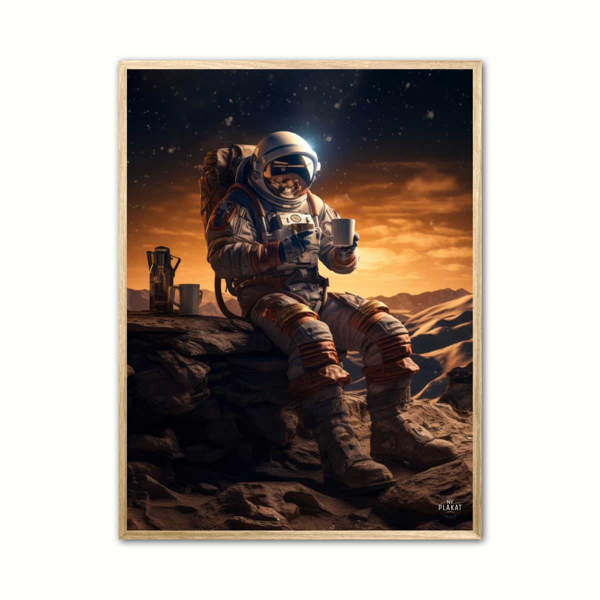 Plakat med Astronaut med kaffe Nr. 3 21 x 29,7 cm (A4)