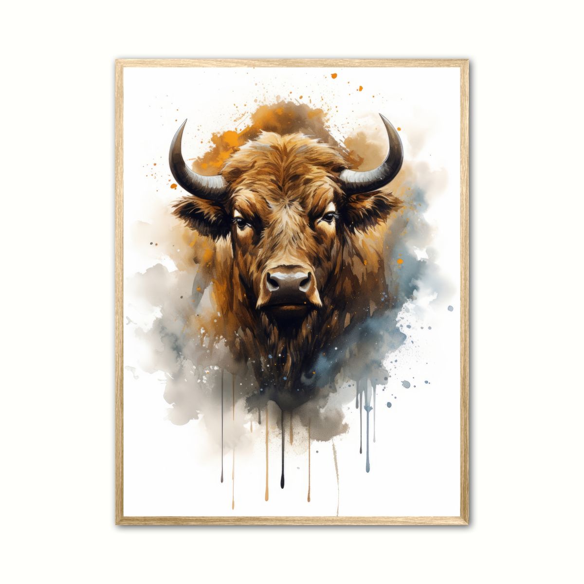 Plakat med Bison Plakat 2 - Vandfarve Effekt 21 x 29,7 cm (A4)