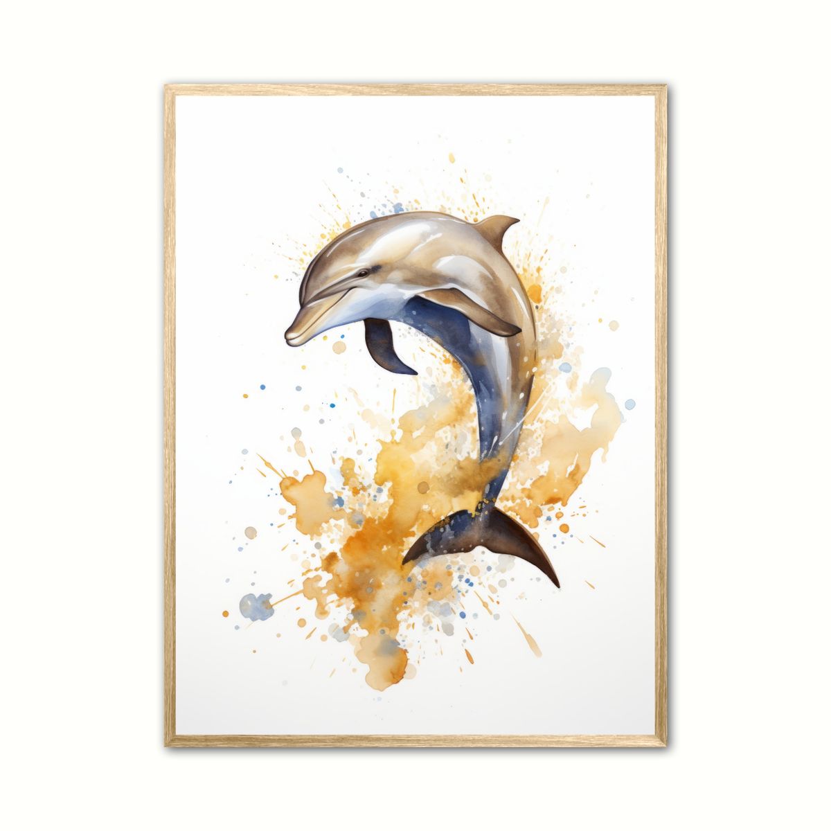 Plakat med Delfin Plakat 1 - Vandfarve Effekt 21 x 29,7 cm (A4)