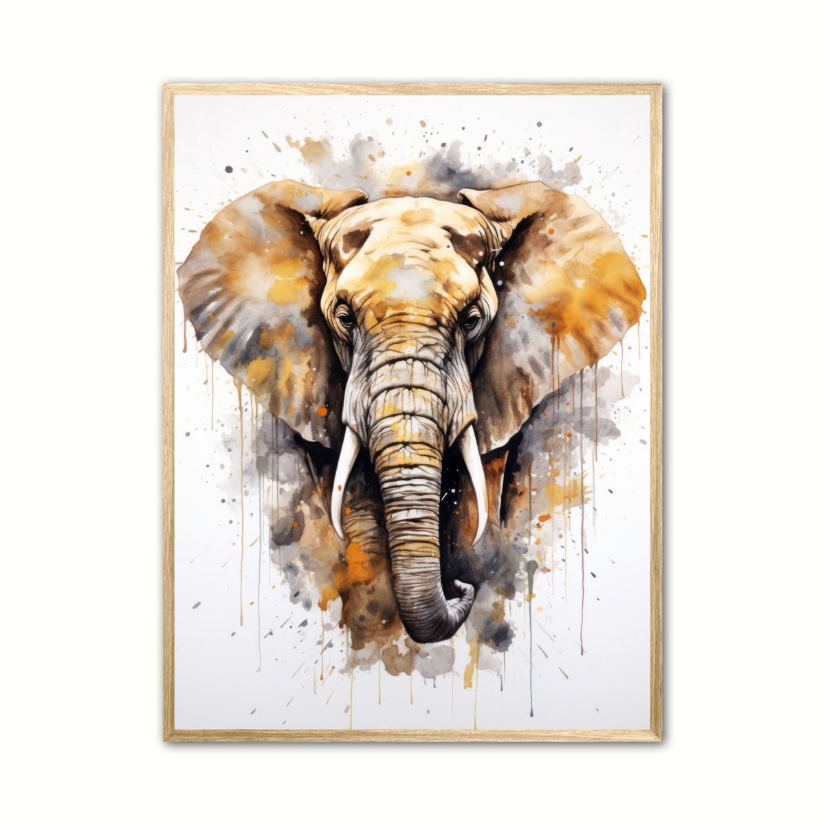 Plakat med Elefant Plakat 2 - Vandfarve Effekt 21 x 29,7 cm (A4)