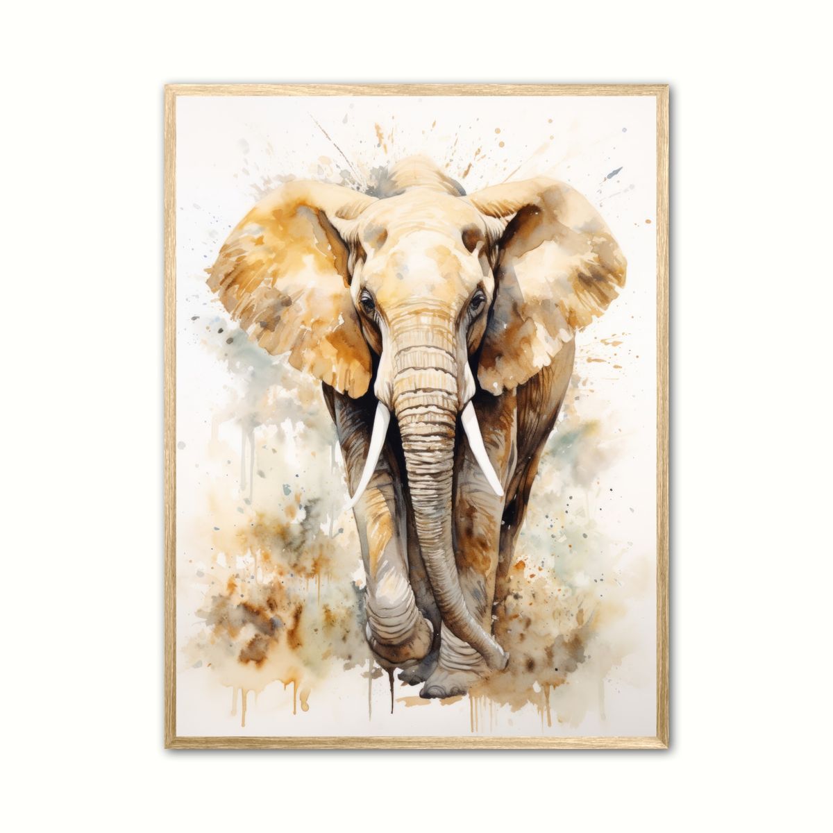 Plakat med Elefant Plakat 3 - Vandfarve Effekt 21 x 29,7 cm (A4)