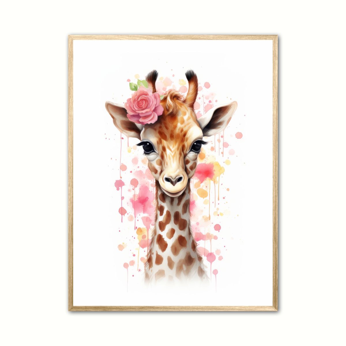 Plakat med Giraffens Blomsterdrmme - Giraf Plakat 28 30 x 40 cm