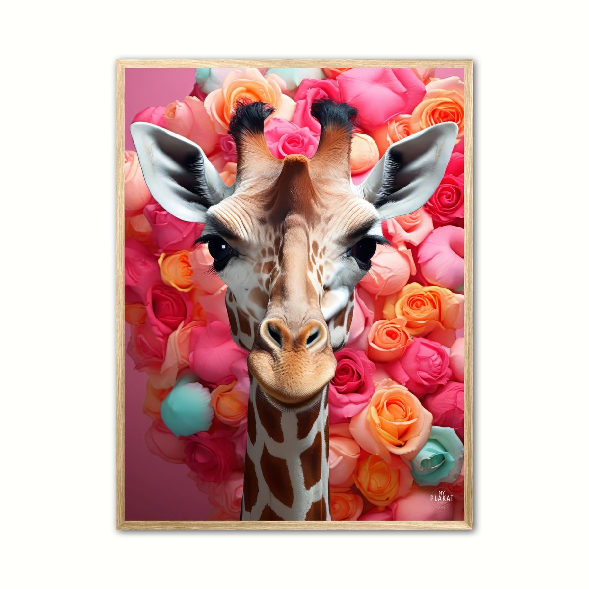 Plakat med Giraffens Farverige Blomsterrejse - Giraf Plakat 23 21 x 29,7 cm (A4)