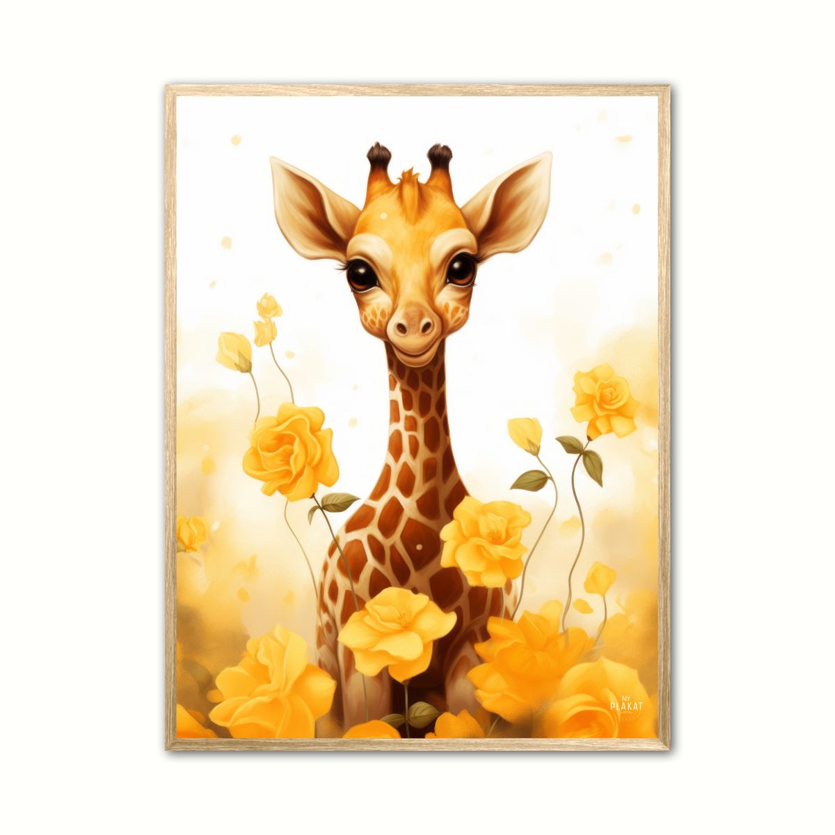 Plakat med Giraffens Gule Blomsterhave - Giraf Plakat 13 30 x 40 cm