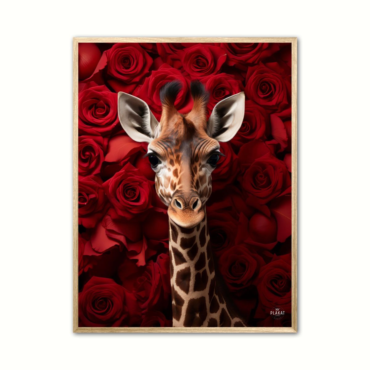 Plakat med Giraffens Krlighed til Rde Roser - Giraf Plakat 17 30 x 40 cm