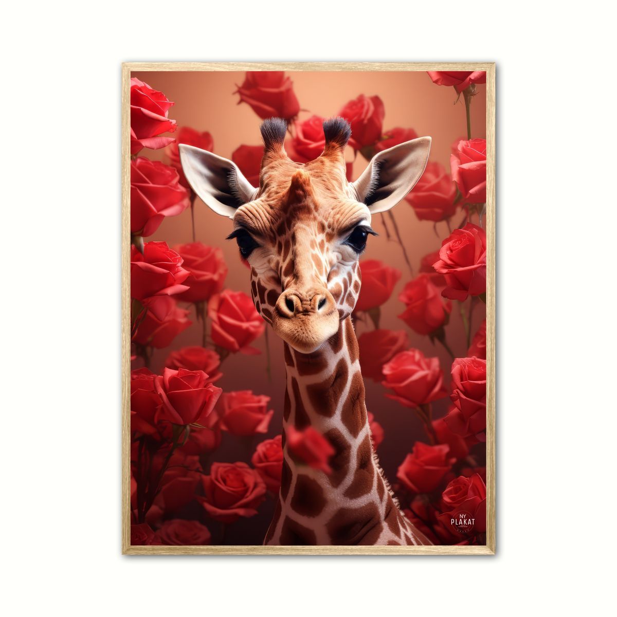 Plakat med Giraffens Rde Roseblomstring - Giraf Plakat 15 30 x 40 cm