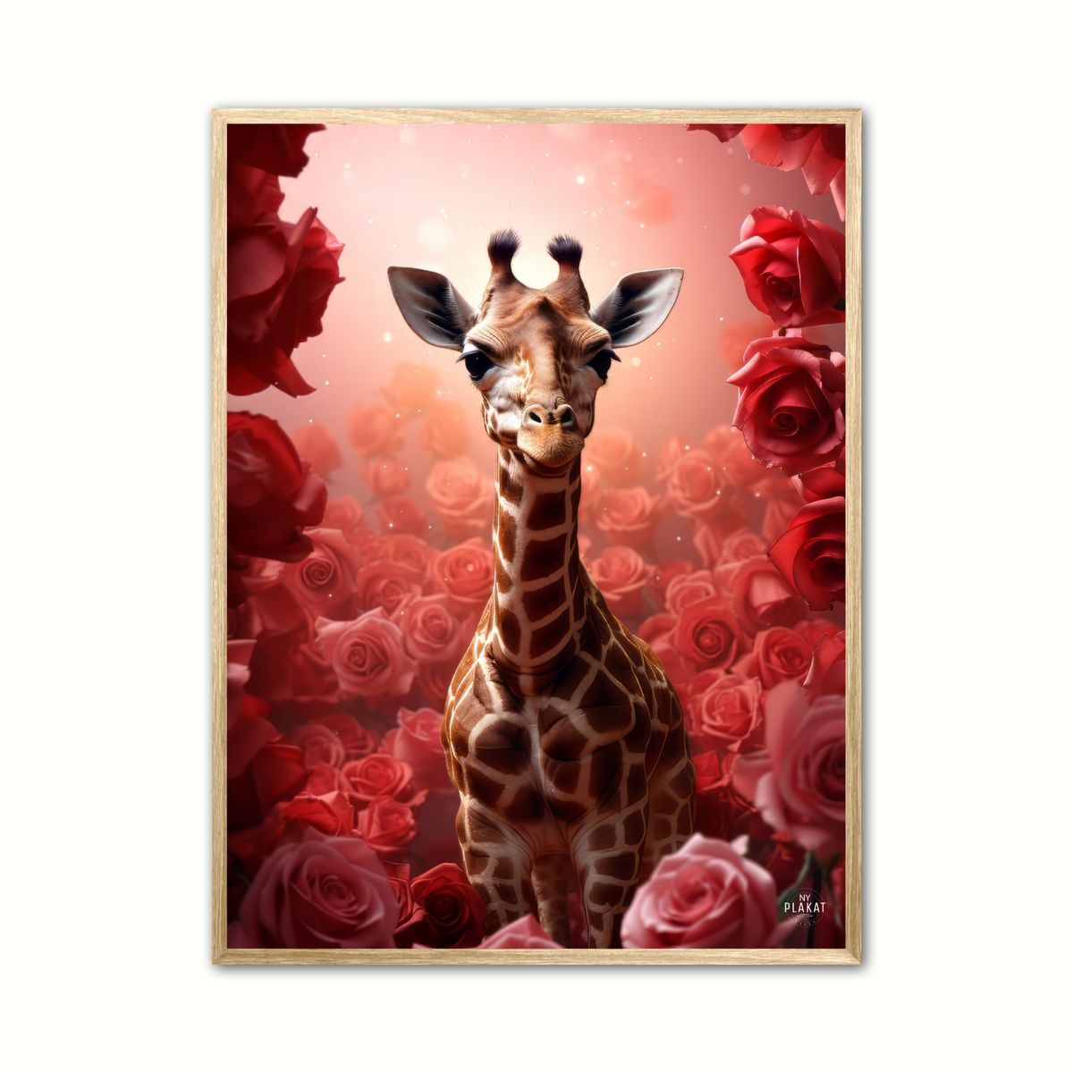 Plakat med Giraffens Rde Rosesymfoni - Giraf Plakat 16 30 x 40 cm