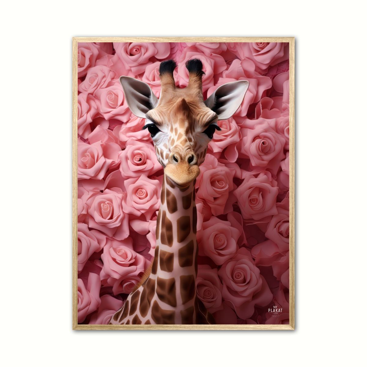 Plakat med Giraffens Rosehav i Pink - Giraf Plakat 26 30 x 40 cm