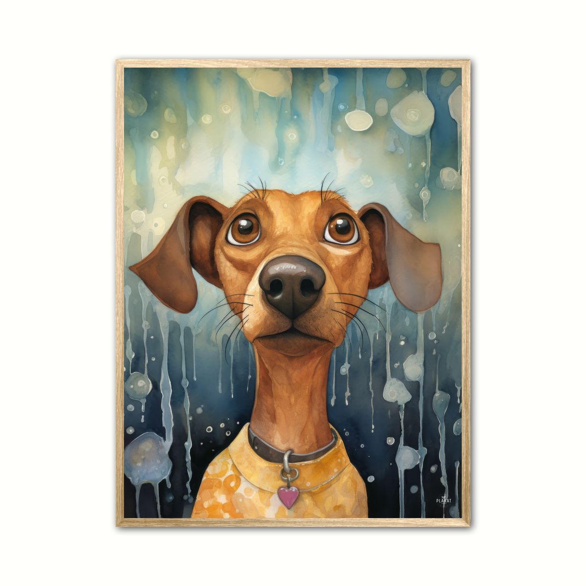 Plakat med Hund 1 Plakat - Vandfarve Effekt 21 x 29,7 cm (A4)