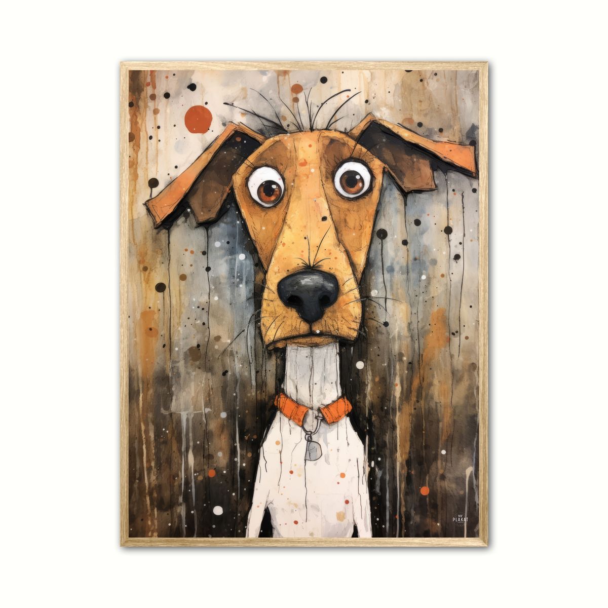 Plakat med Hund 2 Plakat - Vandfarve Effekt 21 x 29,7 cm (A4)