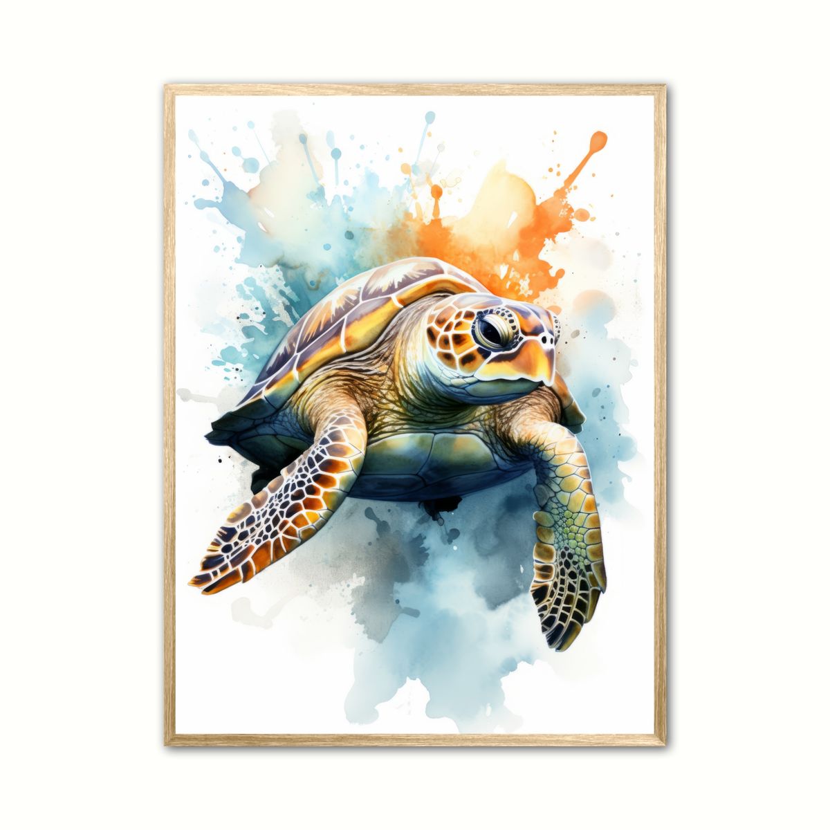 Plakat med Skildpadde Plakat 7 - Vandfarve Effekt 50 x 70 cm (B2)