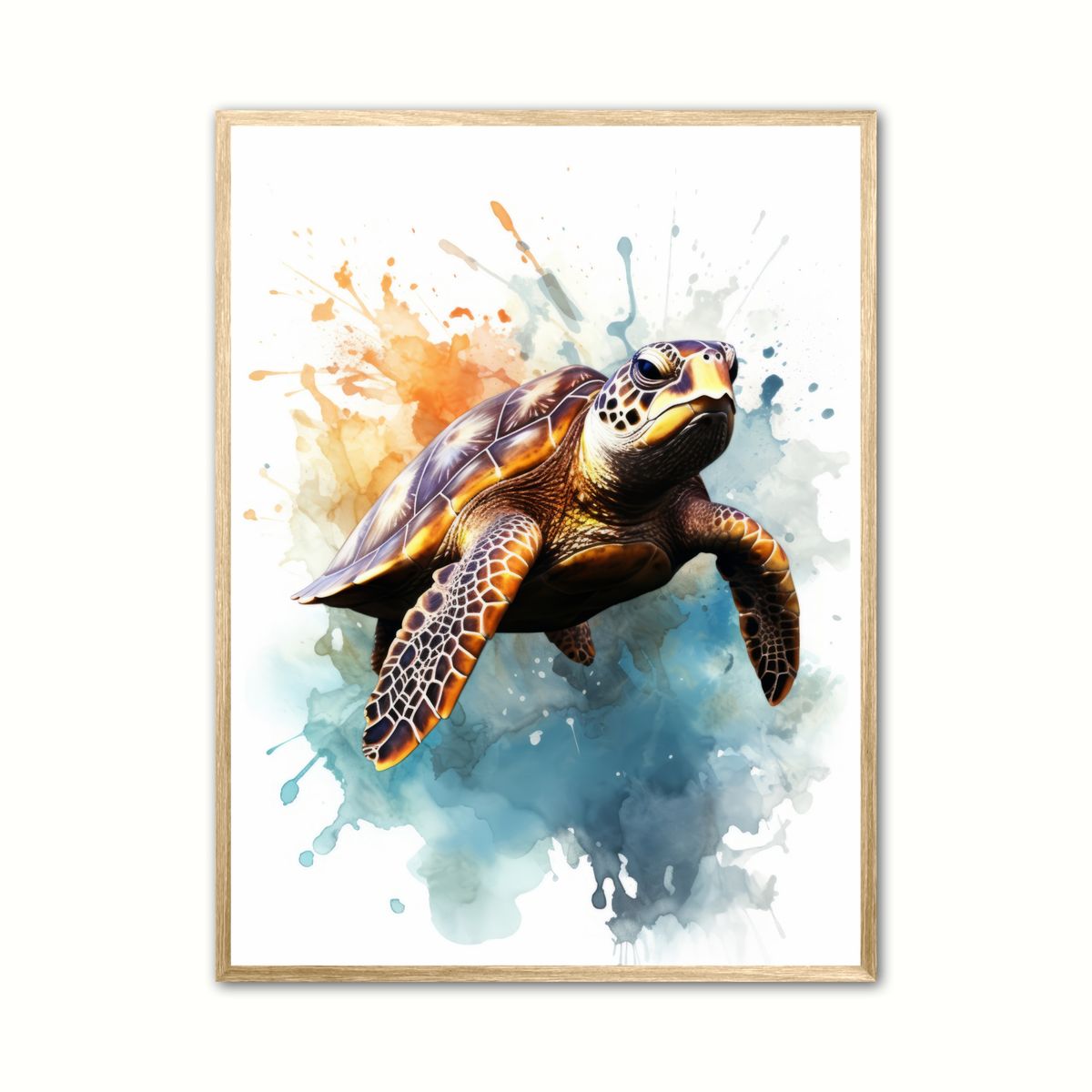 Plakat med Skildpadde Plakat 8 - Vandfarve Effekt 30 x 40 cm