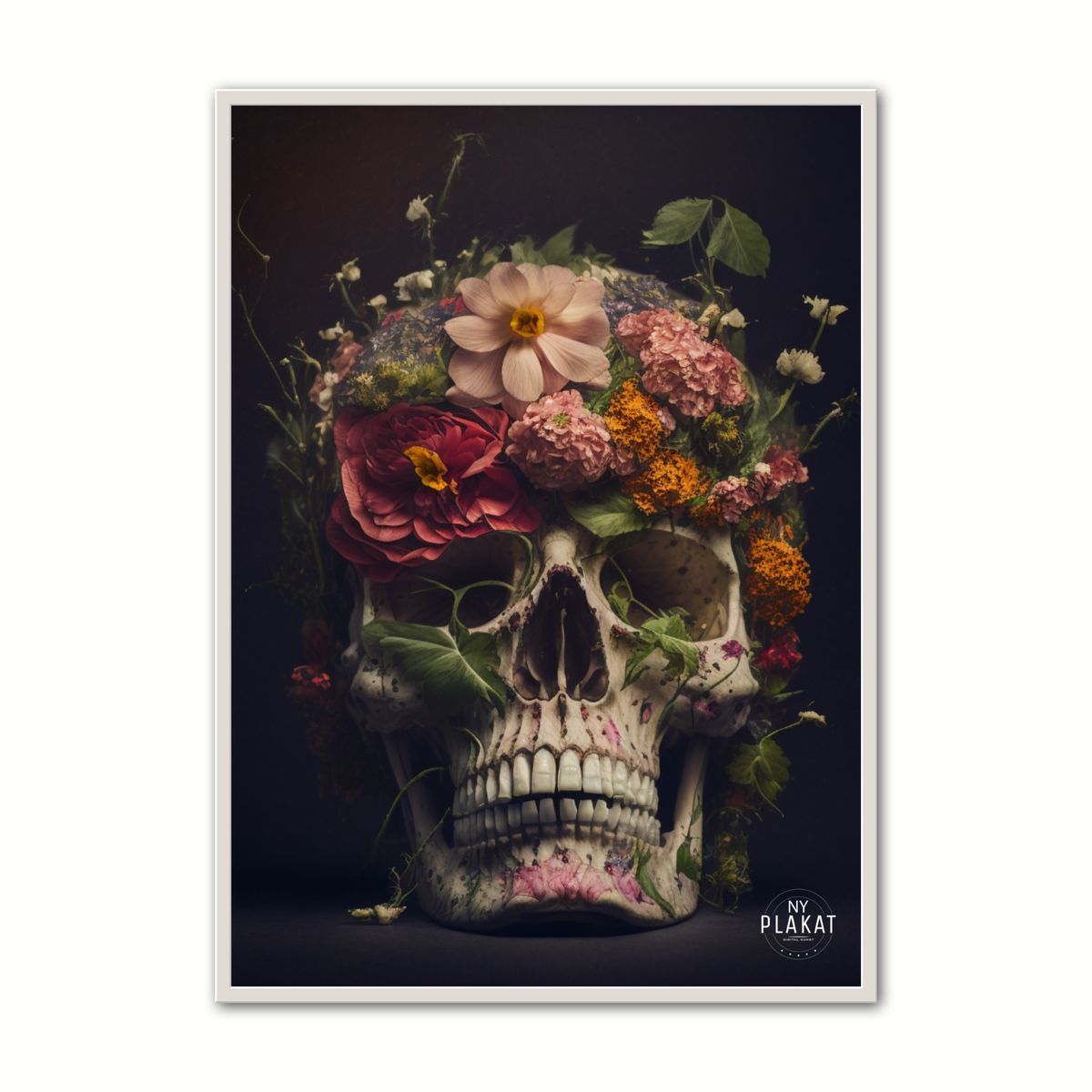 Plakat med Skull With Flowers No. 2 21 x 29,7 cm (A4)