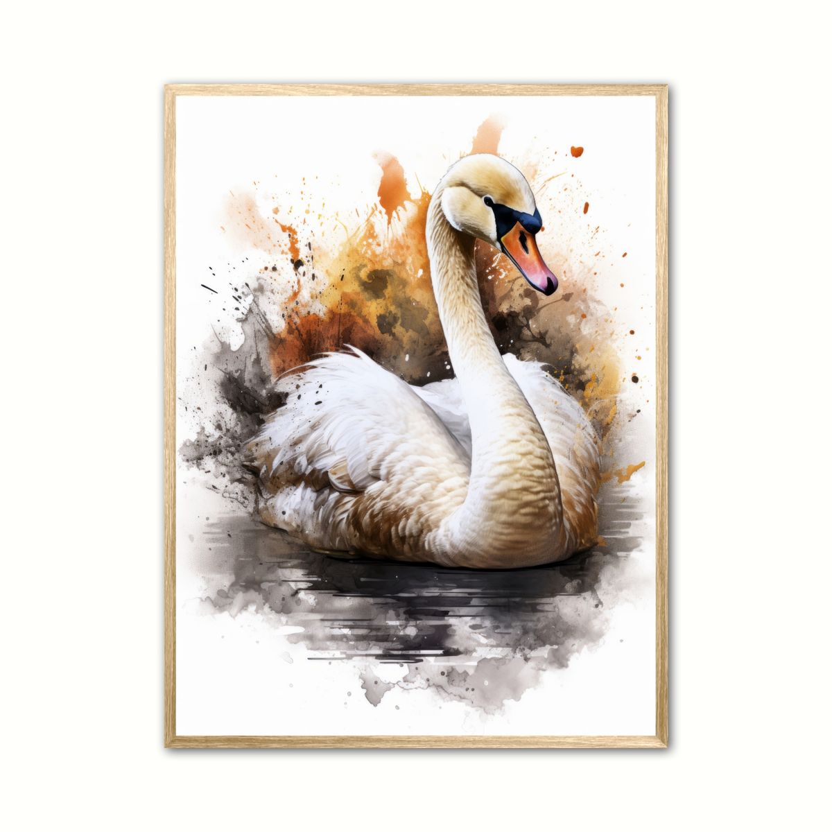 Plakat med Svane Plakat 3 - Vandfarve Effekt 50 x 70 cm (B2)