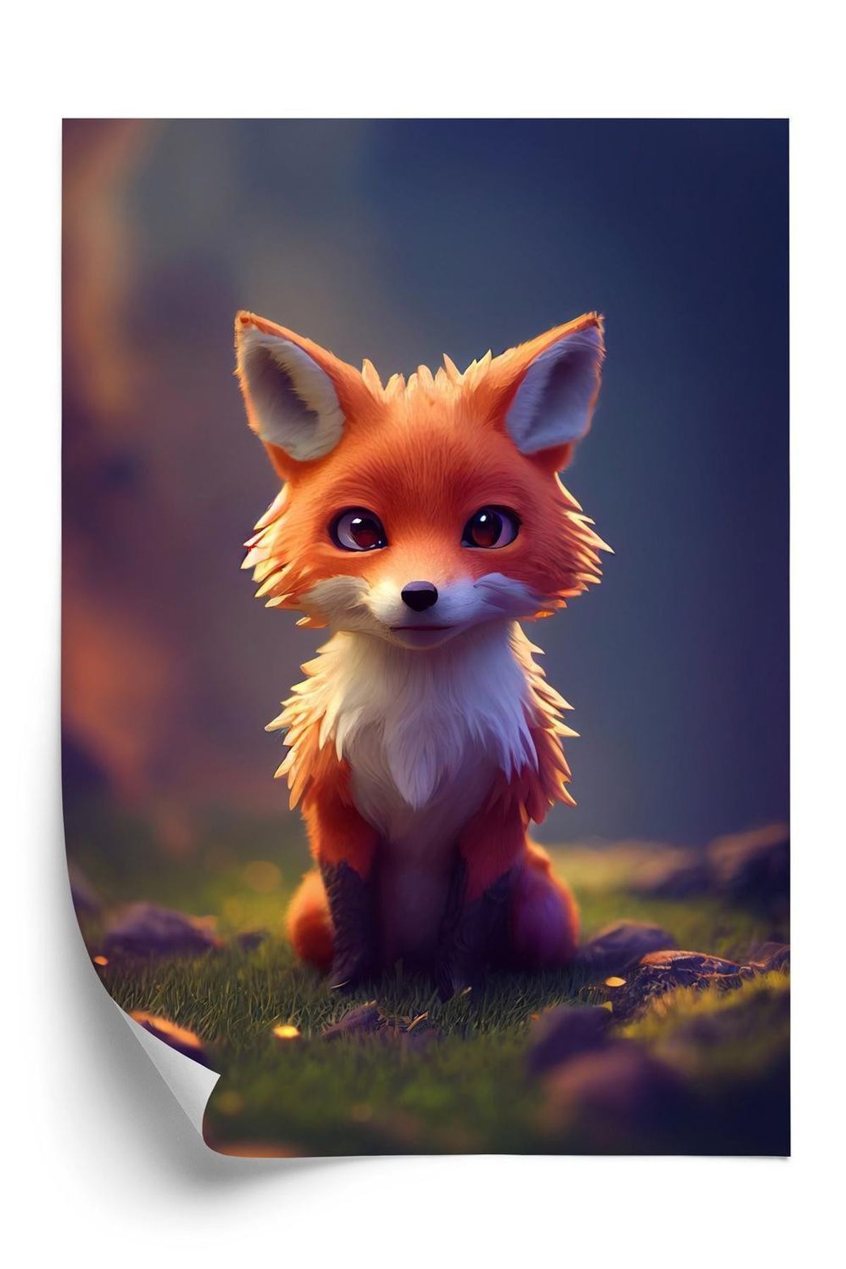 Plakat - Portrait of a cute baby fox