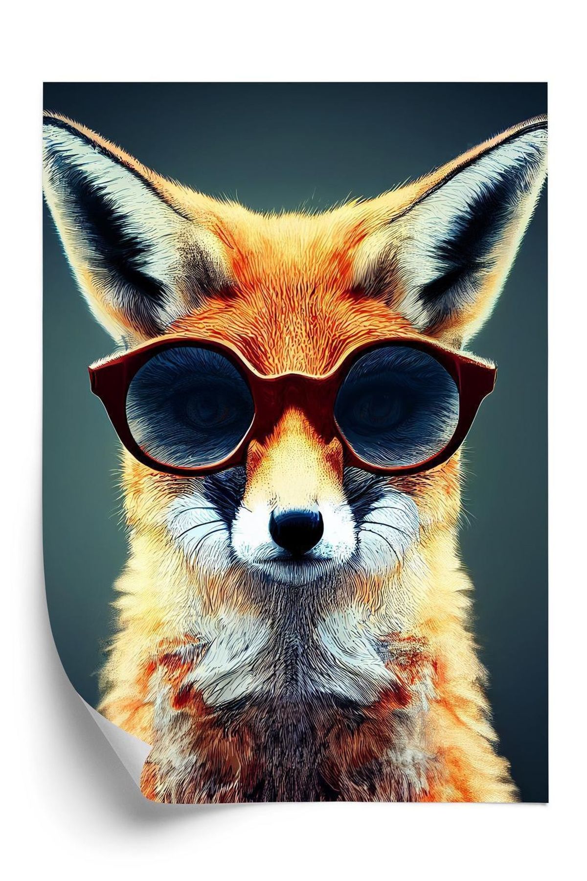 Plakat - Portrait of a fox wearing glasses as animal