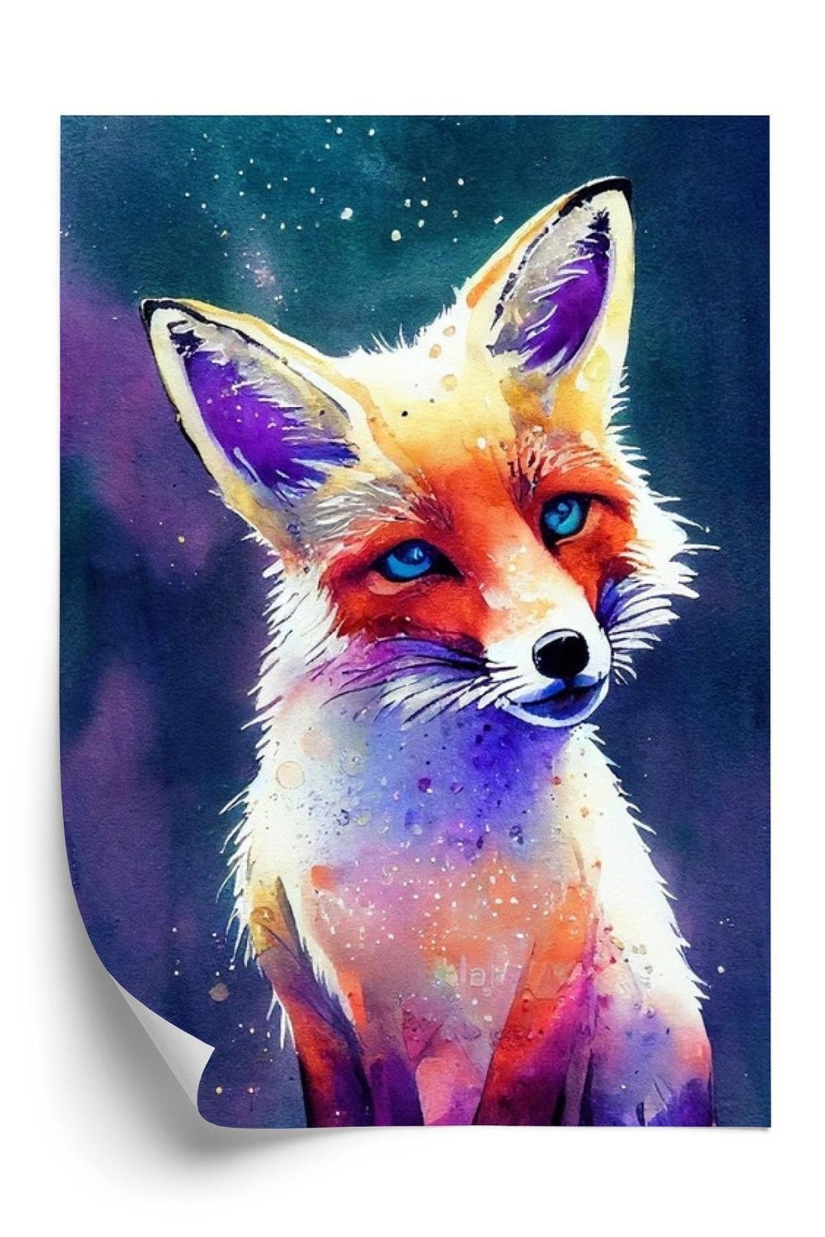 Plakat - Portrait of wild fox watercolor wallpaper painting animal