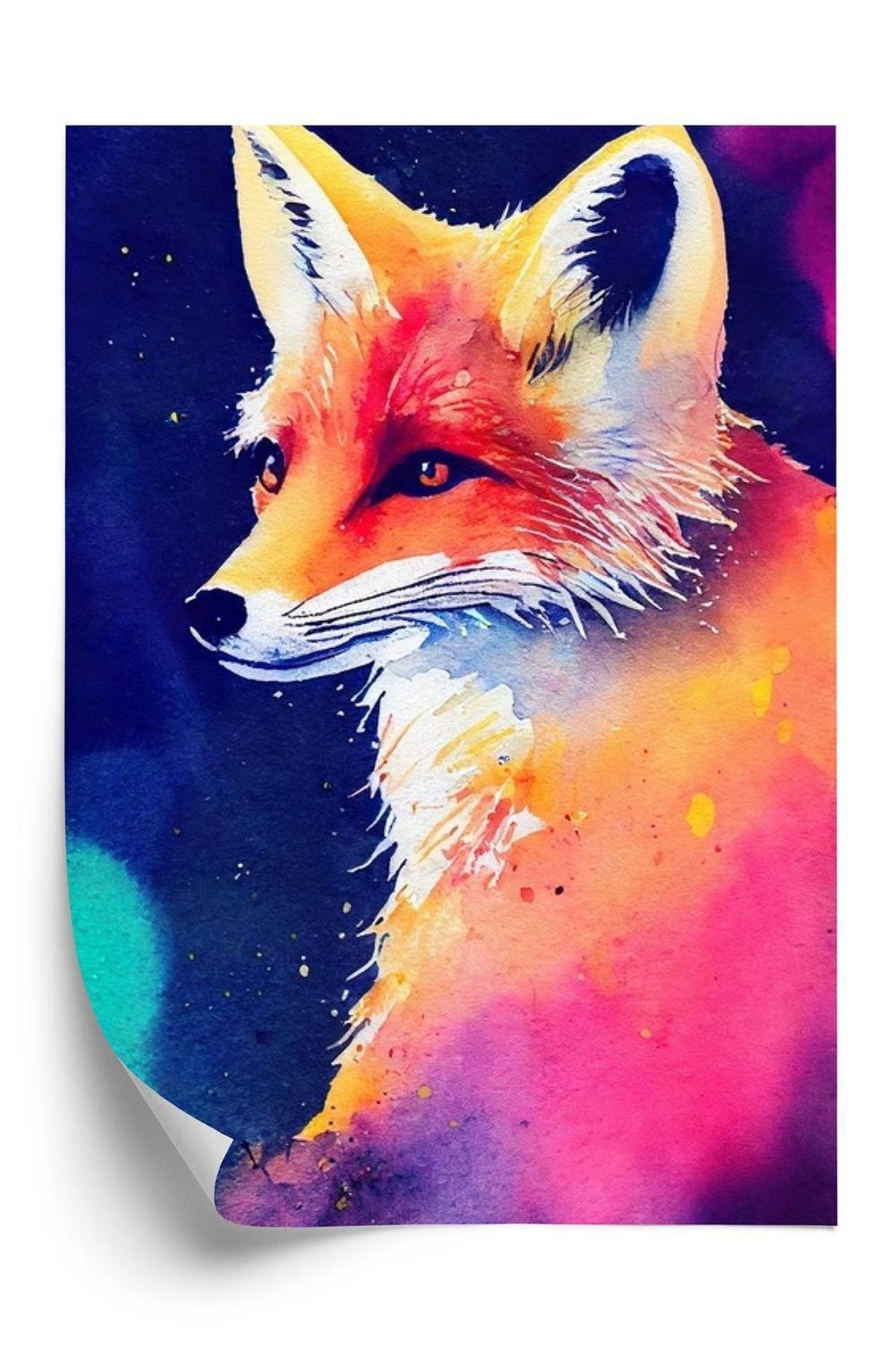 Plakat - Portrait of wild fox watercolor wallpaper painting animal