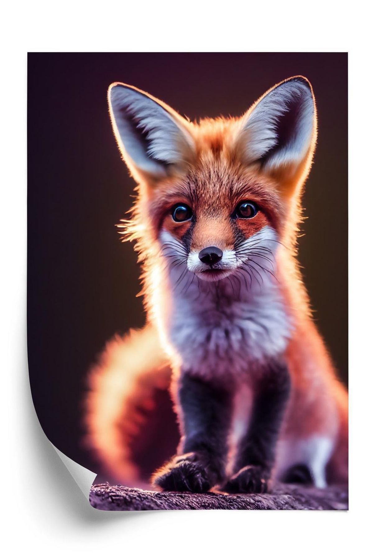 Plakat - Red fox portrait. cute baby of fox sitting on stone.