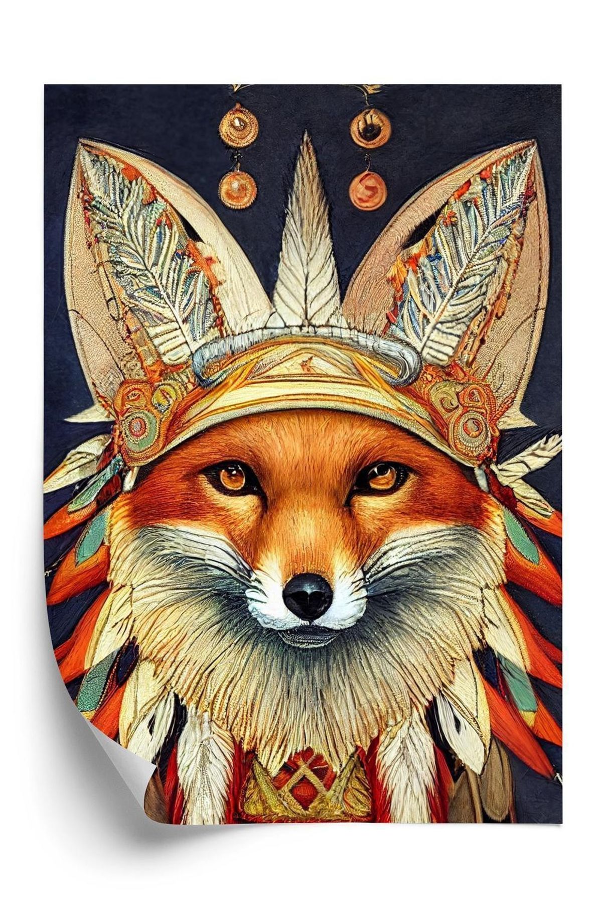 Plakat - Red tribal fox portrait. vintage hand drawn for t-Shirt