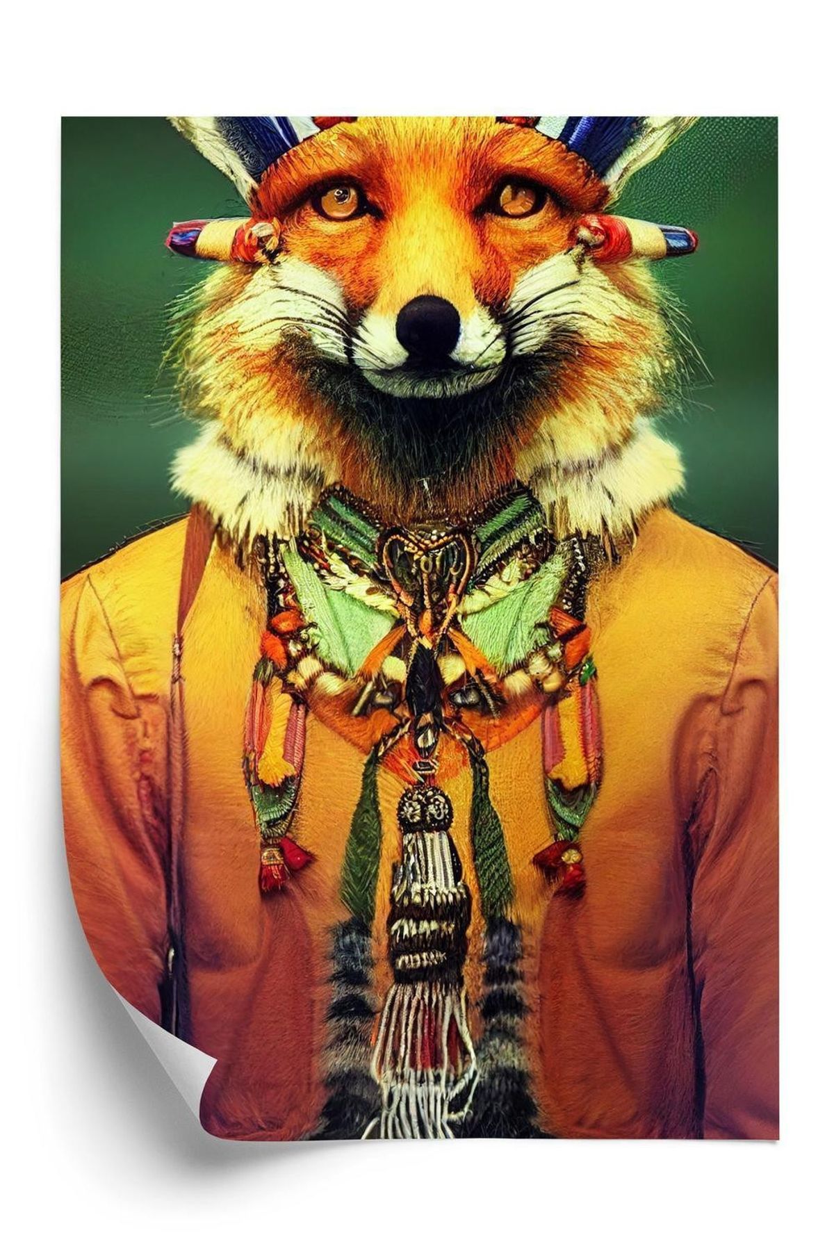 Plakat - Red tribal fox portrait. vintage hand drawn for t-Shirt