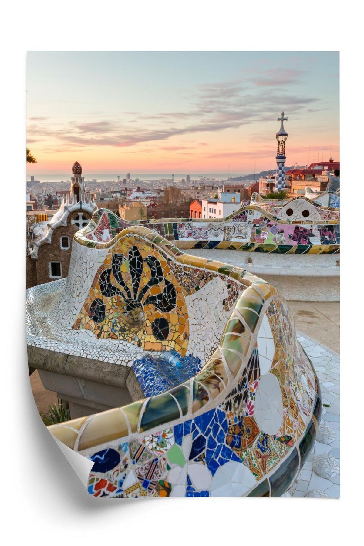 Plakat - Solopgang set fra park guell i barcelona