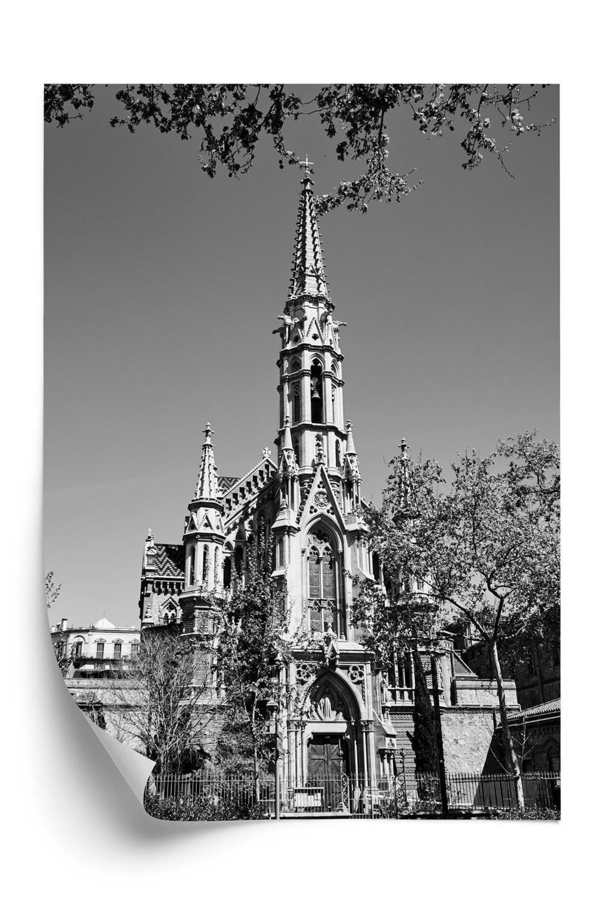 Plakat - Sort og hvid kirke i barcelona