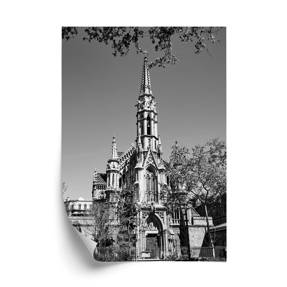 Plakat - Sort og hvid kirke i barcelona