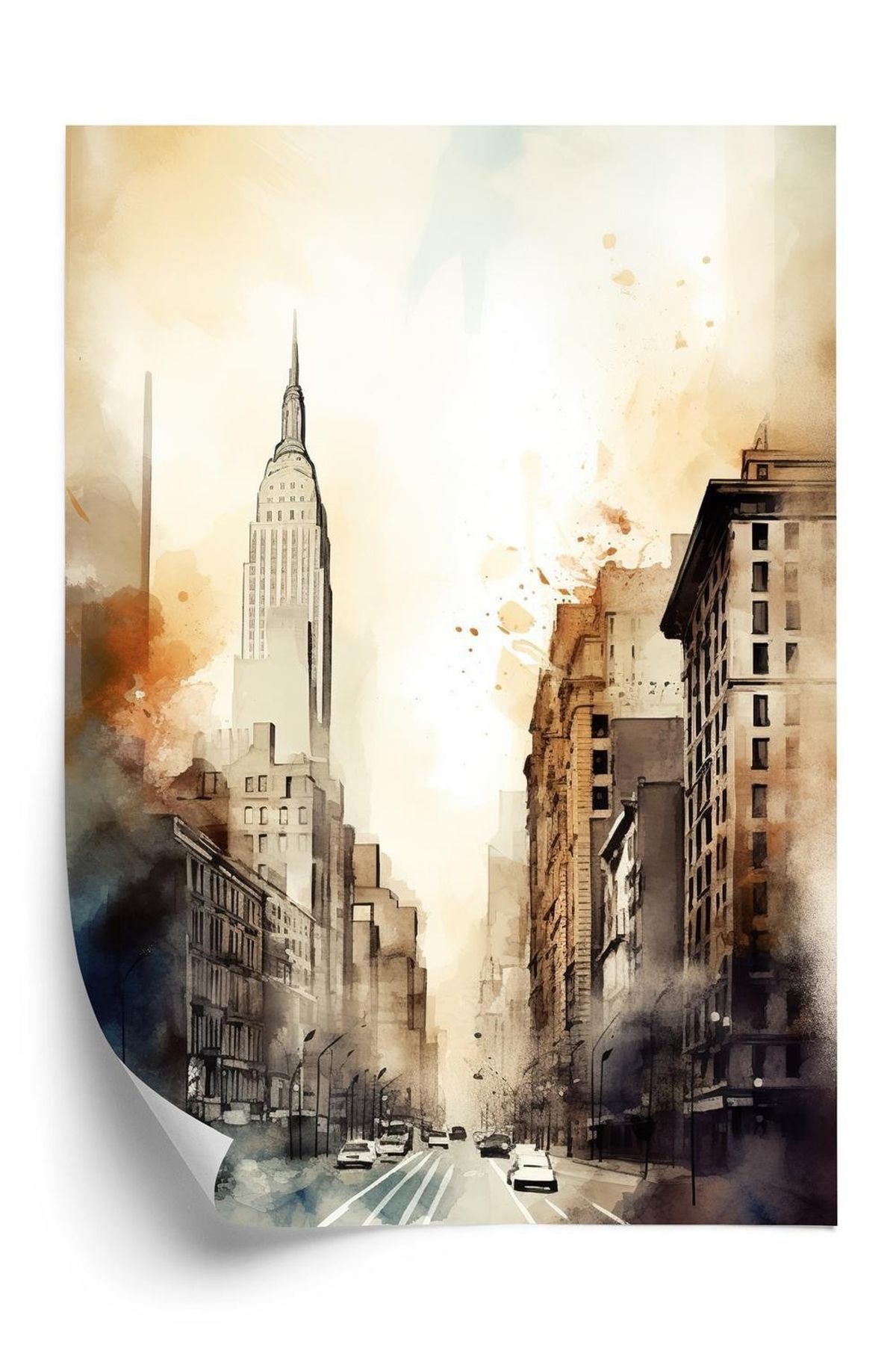 Plakat - Streets of new york akvarel i beige nuancer