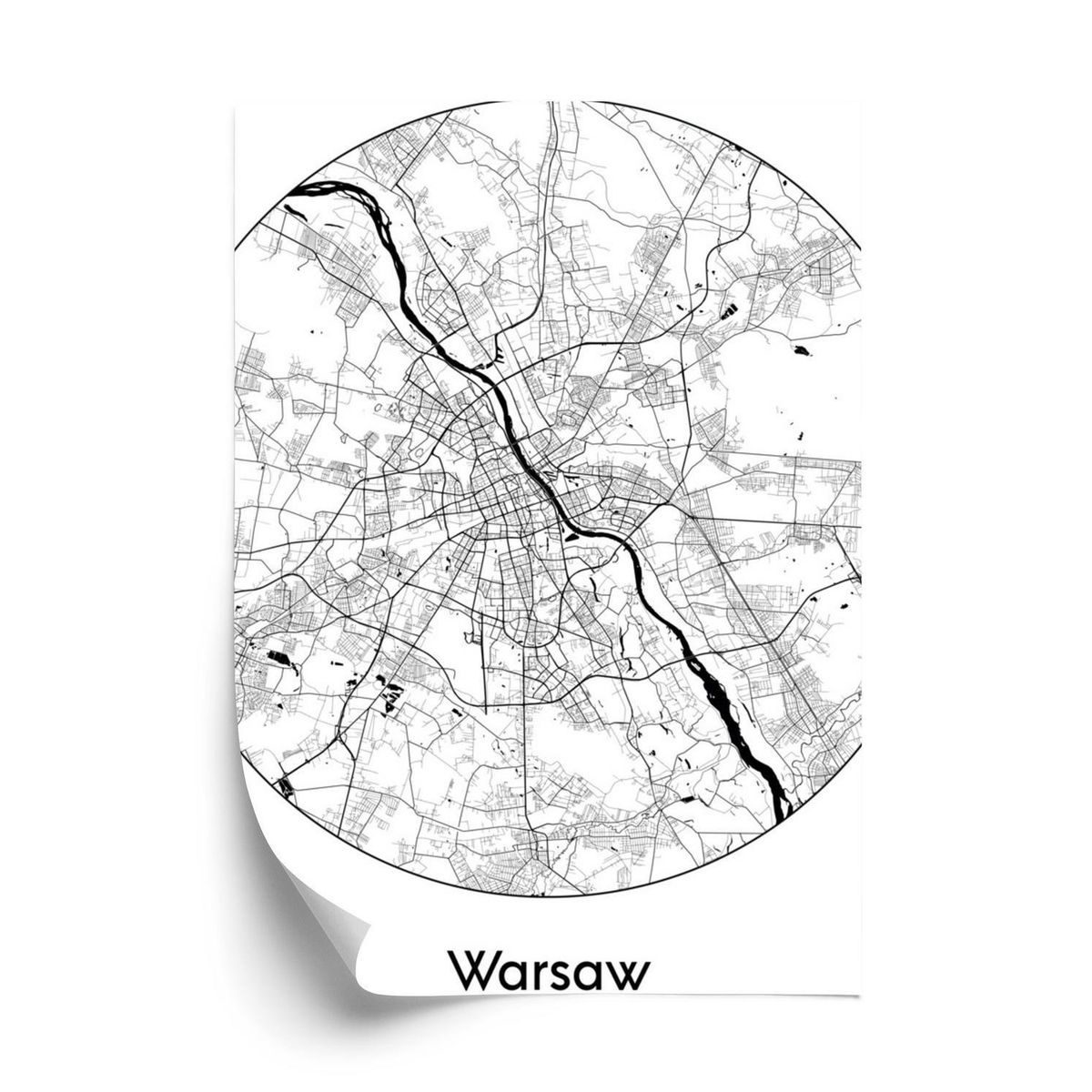 Plakat - Warszawa minimalistisk kort i en cirkel