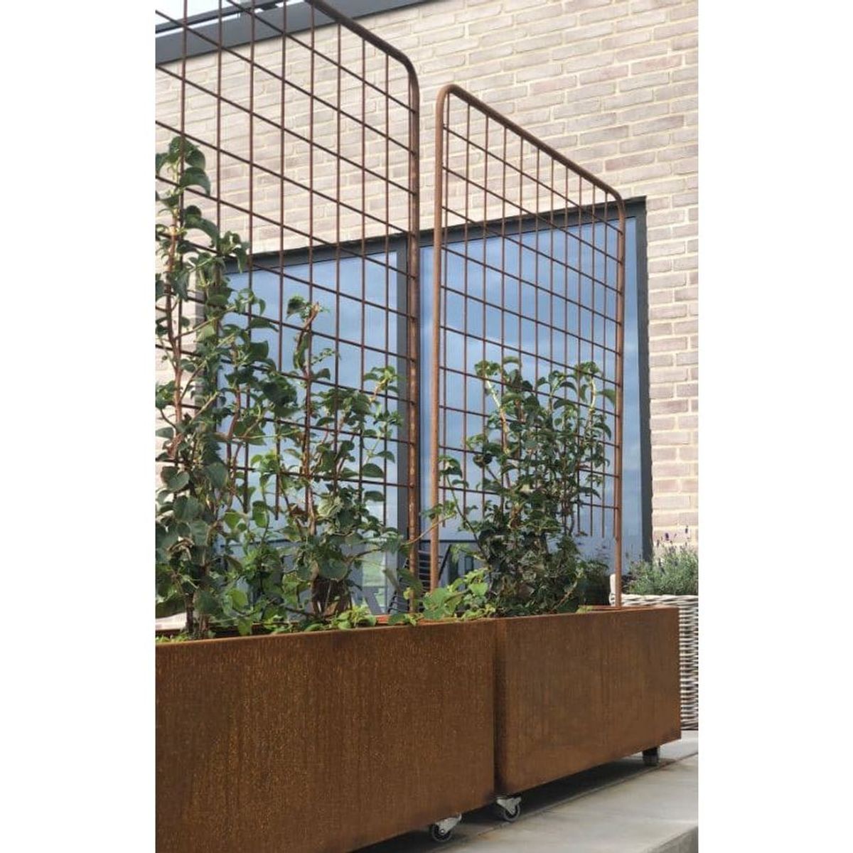 Plantekasse i corten m/ espalier - 120 x 40 x 40 cm-Fødder-Med flamingo-Uden kapilærindsats