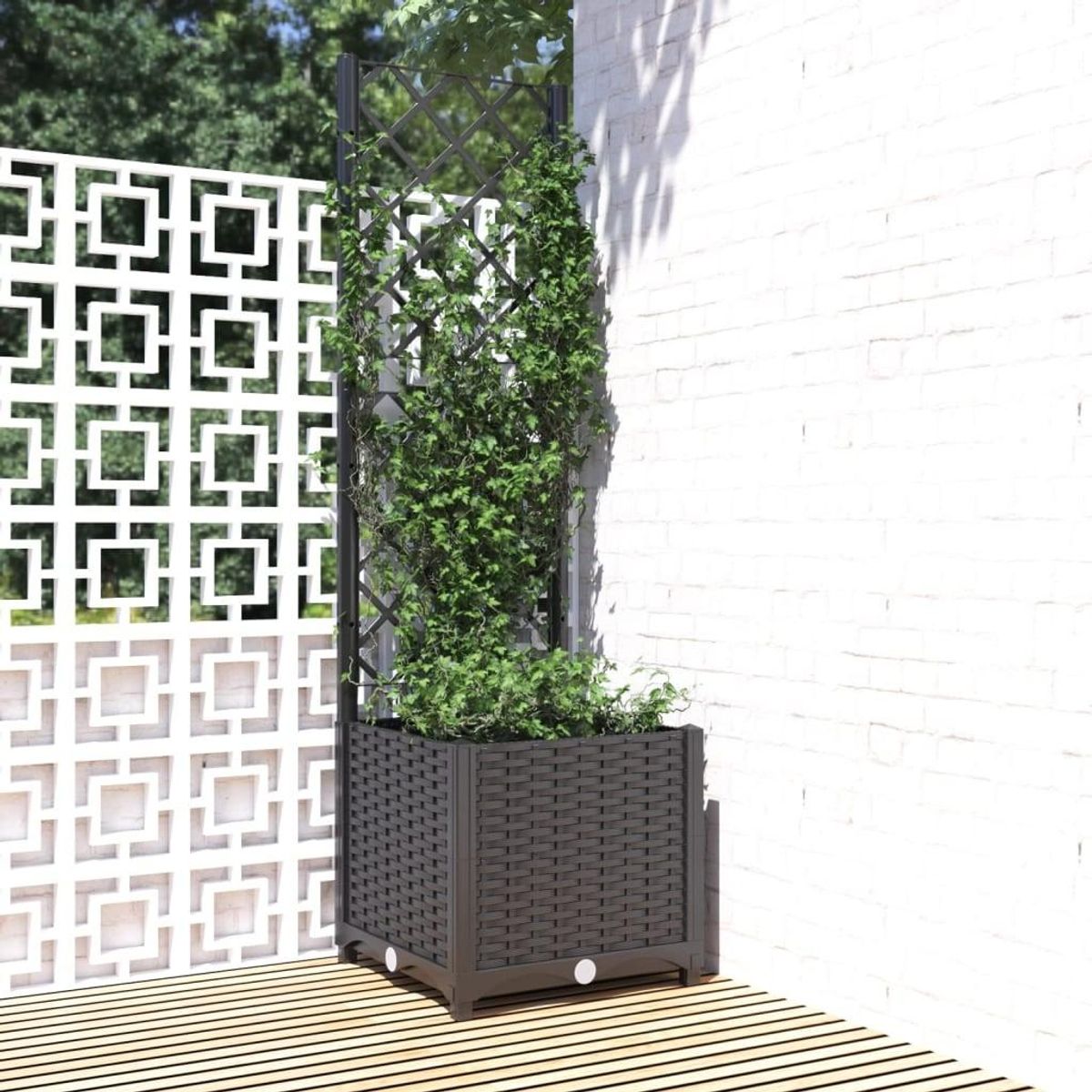 Plantekasse med espalier 40x40x136 cm PP sort