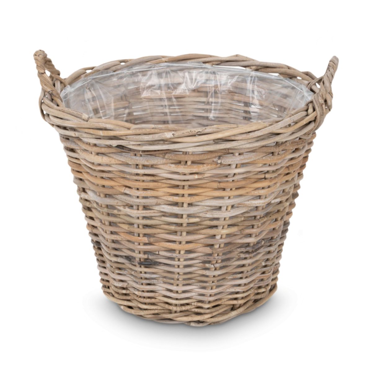 Plantekurv i Grå Rattan XL m. Plast. Ø42cm