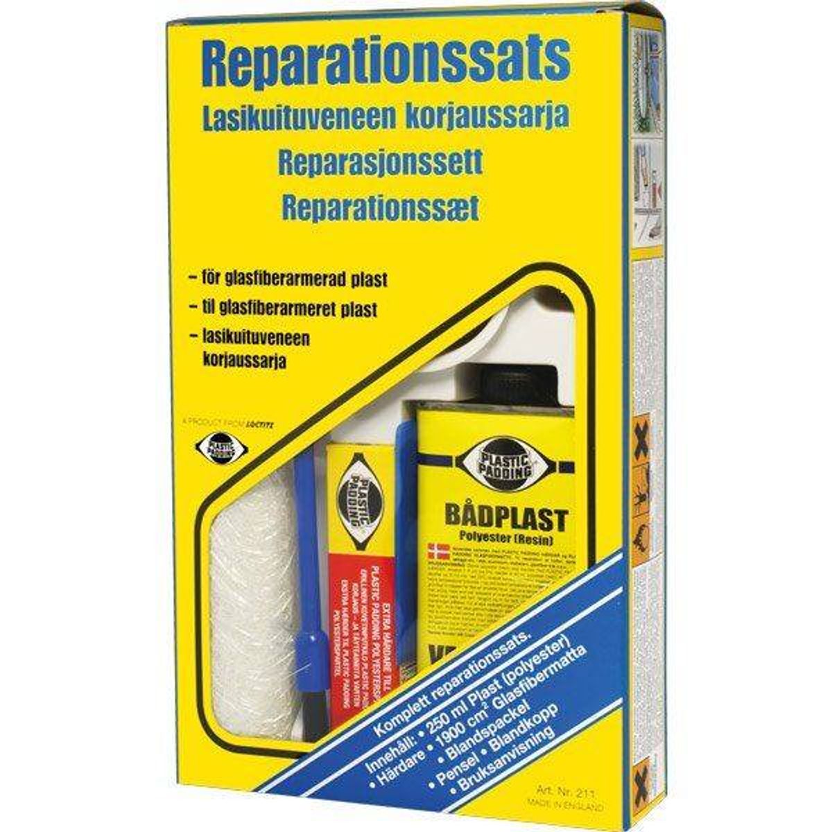 Plastic Padding Reparationssæt 250ml 20 x 90cm glasfibervæv - 1670897