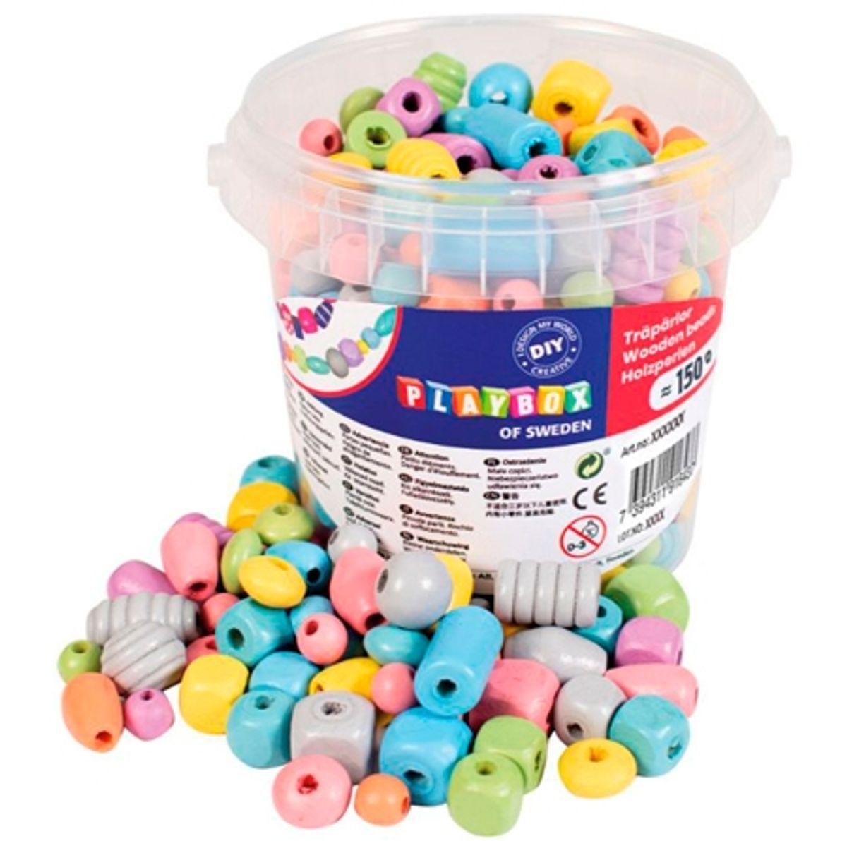 Playbox Pastel Træperler - 150 stk