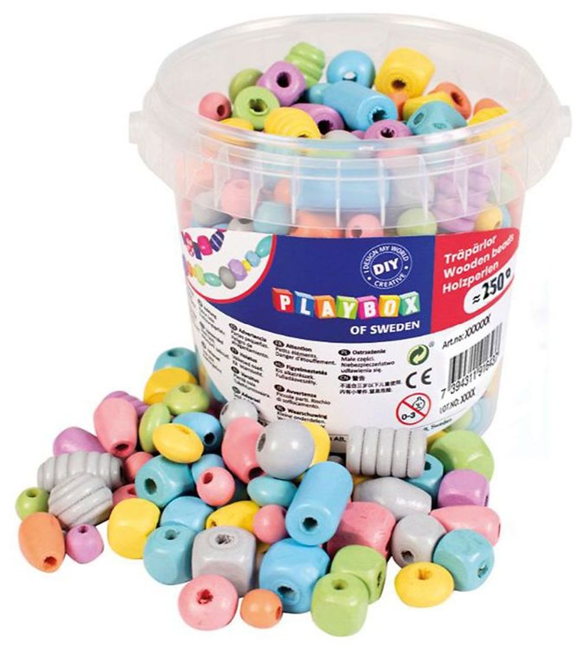 Playbox Træperler - 250 g - Multifarvet